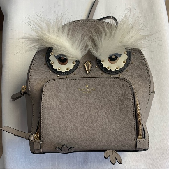 Kate Spade ♠️ Star Bright Owl Tomi Backpack, Gray Leather EUC NLA- Hard to find - Picture 1 of 11